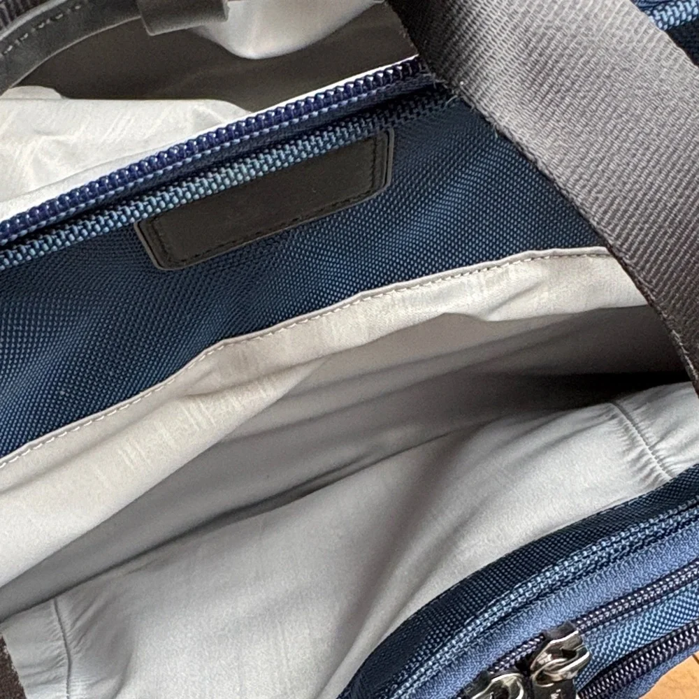 Tumi alpha deluxe carry on satchel in navy blue